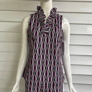 Lulu-B Ladies Black Dots Sleeveless Ruffle Neck Top w/ UPF50+ Sun Protection